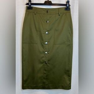 RW&CO kaki cotton linen blend‎ buttoned stretchy pencil skirt size 6